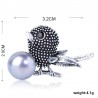 Cute bird shaped - crystal brooch - with pearl decoration