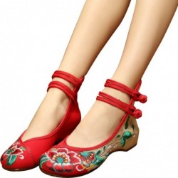 Chinese style sandals - canvas shoes with buckle - embroidered hibiscus flowers