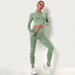 Seamless camouflage fitness set - o-neck - long sleeve shirt / leggings