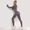 Seamless camouflage fitness set - o-neck - long sleeve shirt / leggings