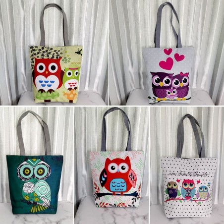 Classic handbag - single shoulder strap - print with flowers / owls