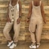 2021 Women Casual Jumpsuits Vintage Linen Solid Rompers Lace Up Strappy Loose Wide Leg Dungarees Bib Overalls Female Playsuits