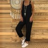 2021 Women Casual Jumpsuits Vintage Linen Solid Rompers Lace Up Strappy Loose Wide Leg Dungarees Bib Overalls Female Playsuits