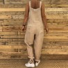 2021 Women Casual Jumpsuits Vintage Linen Solid Rompers Lace Up Strappy Loose Wide Leg Dungarees Bib Overalls Female Playsuits