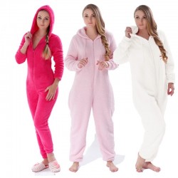 One piece pyjama - fluffy fleece warm jumpsuit - with hood / zipperLingerie