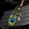 Women's long necklace - dreamcatcher - tassel peacock feather - sweater - leather chain