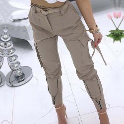 Fashionable slim pants - with zippers / pockets / beltPants