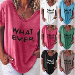 Summer new short sleeve T-shirt ladies letter printed casual loose V collar plus size Top Tees