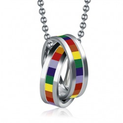 Rainbow dubbelringar hänge - halsband i rostfritt stål
