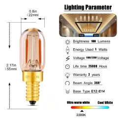 Vintage LED bulb - Edison tube - T22 - 2200K - E12 / E14 - 1W - dimmable - amber glass