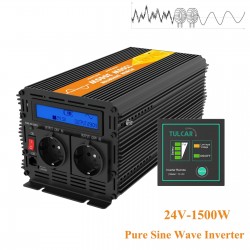 Pure sine wave power converter - remote control - LCD display - solar inverter - DC 24V to AC 220V - 1500W