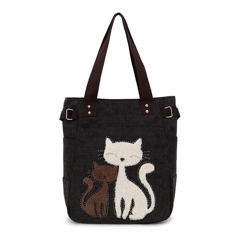 Classic canvas bag with printed cat