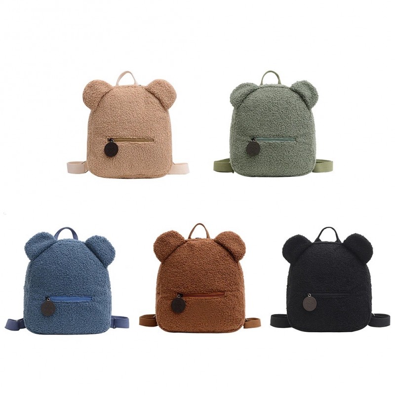 Trendy small backpack - with bear ears - lamb fleece