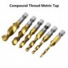 Drill bits - hex shank - titanium plated - HSS screw thread tap - M3 / M4 / M5 / M6 / M8 / M10 - 6 pieces