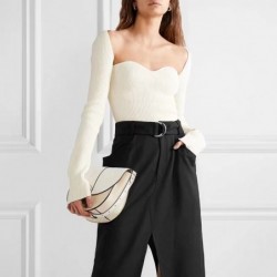 Stylish long sleeve pullover - sexy t-shirt - square collar