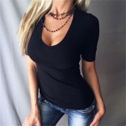 Classic summer t-shirt - deep V-neck - short sleeve - plus sizeBlouses & shirts