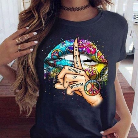 Lips / whisper words / watercolor graphic - trendy short sleeve t-shirt