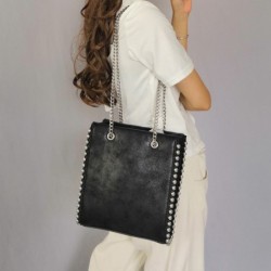 Retro Chains Rivet Large Capacity Tote Designer Bead Women Shoulder Bags Luxury PU Leather Messenger Bag Lady Big Bucket Purses