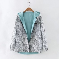 Spring / autumn hooded jacket - two sided - with zipper - cartoon print