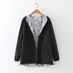 Spring / autumn hooded jacket - two sided - with zipper - cartoon print