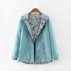 Spring / autumn hooded jacket - two sided - with zipper - cartoon print