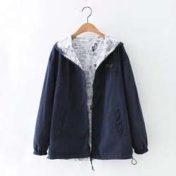 Spring / autumn hooded jacket - two sided - with zipper - cartoon print