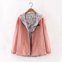 Spring / autumn hooded jacket - two sided - with zipper - cartoon print