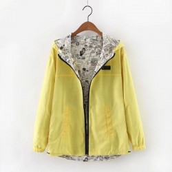 Spring / autumn hooded jacket - two sided - with zipper - cartoon print