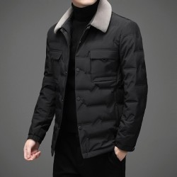 Fashionable warm short jacket - down windbreaker - with detachable fur collar