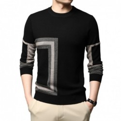 Fashionable warm men's sweater - knitted wool - geometric print