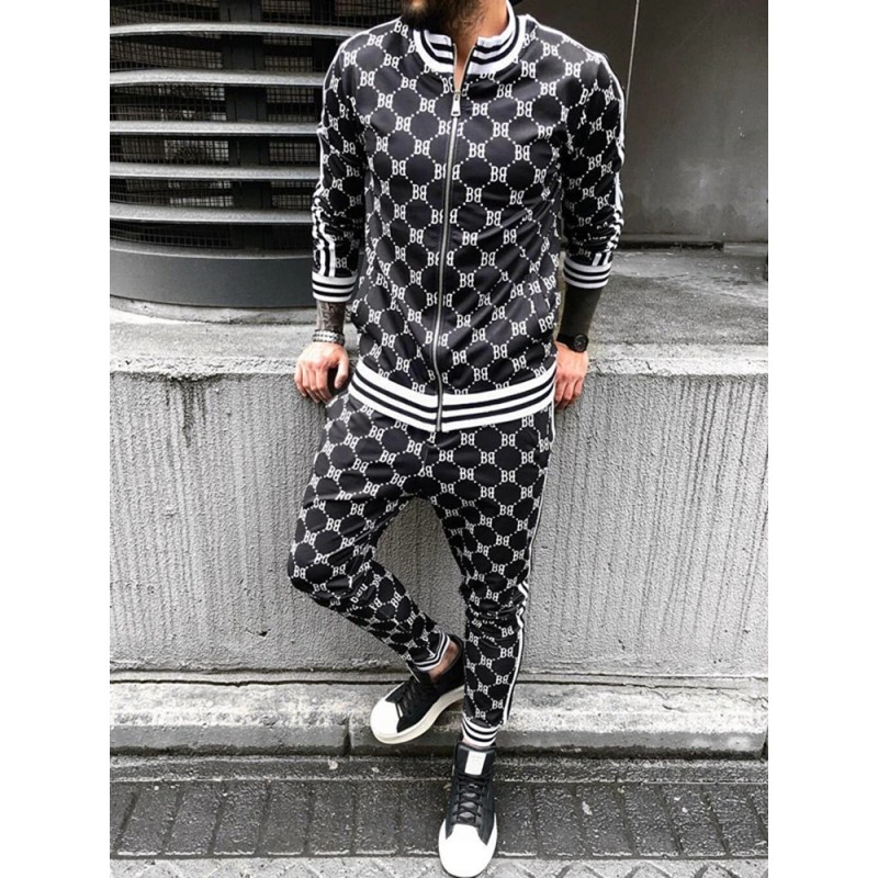 Fashionable sports tracksuit - sweatshirt with a zipper / long pants - slim fit - 3D printing