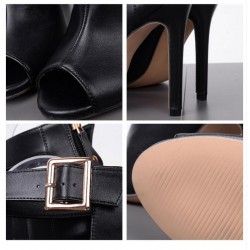 Sexy high heel boots - with metal buckle - open toeHigh heels
