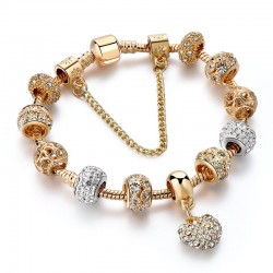Luxurious gold bracelet - with crystal beads / heart