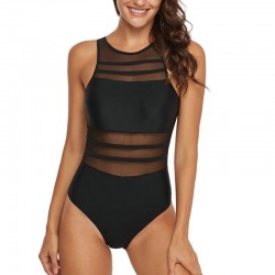 One piece mesh swimsuit - high neck - backless