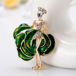 Dancing girl / rose shaped dress - crystal brooch