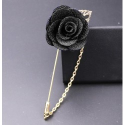 Fashionable brooch with rose / chain - long needle - unisex