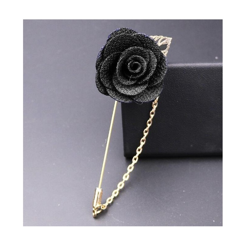 Fashionable brooch with rose / chain - long needle - unisex