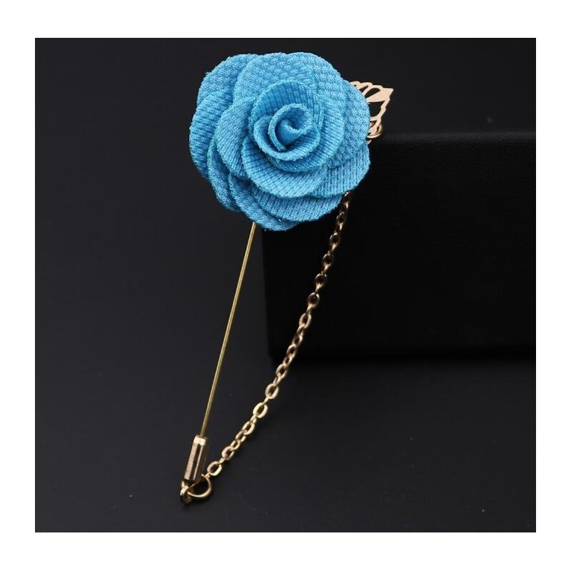 Fashionable brooch with rose / chain - long needle - unisex