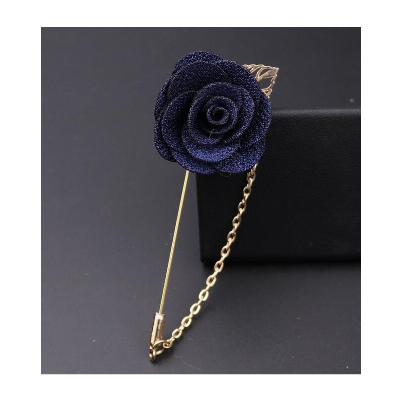 Fashionable brooch with rose / chain - long needle - unisex