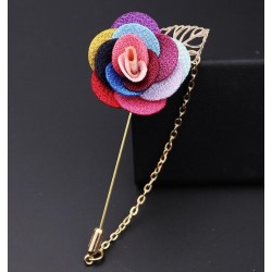 Fashionable brooch with rose / chain - long needle - unisex