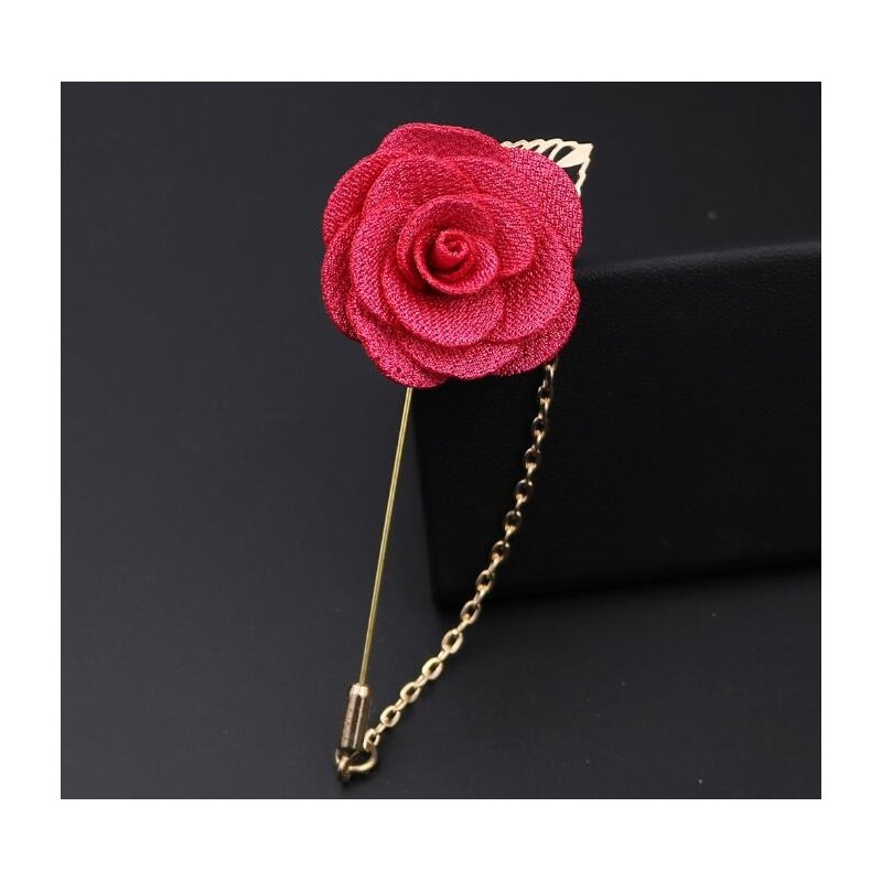 Fashionable brooch with rose / chain - long needle - unisex