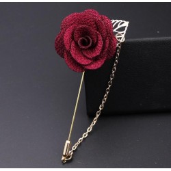 Fashionable brooch with rose / chain - long needle - unisex