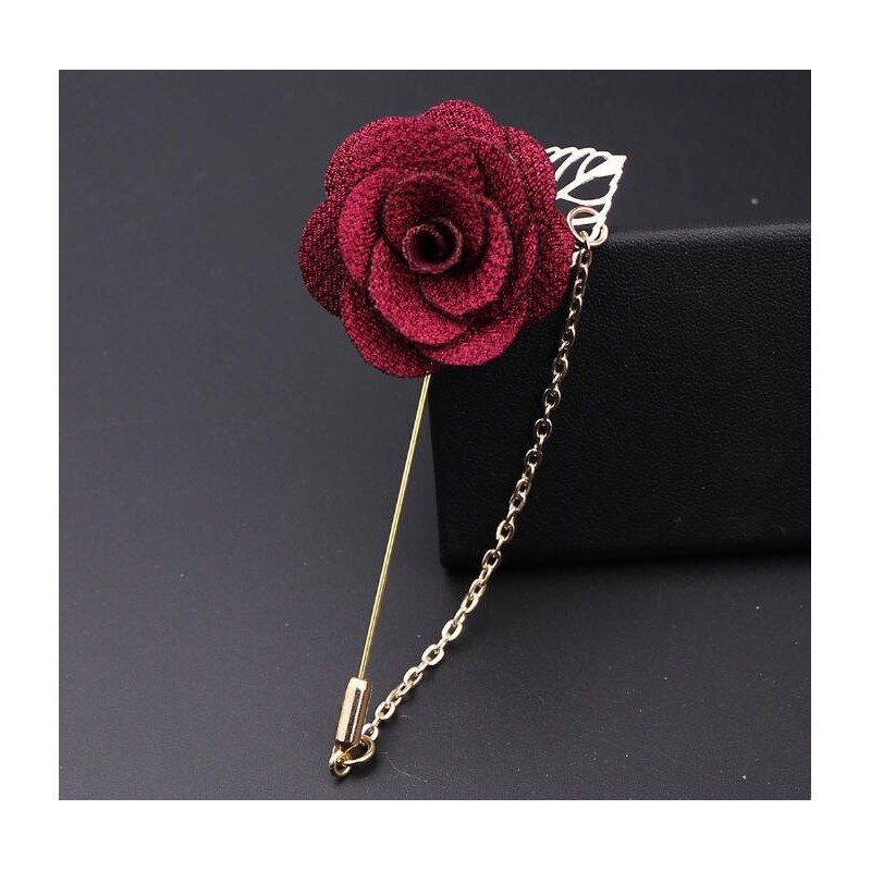 Fashionable brooch with rose / chain - long needle - unisex