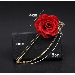 Fashionable brooch with rose / chain - long needle - unisex