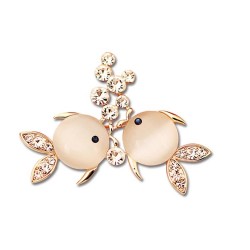 MZC Fashion Brooch Dress Suit Lapel Pins Rose Gold Rhinestone Brooches Wedding Opal Brooch Bouquet Metal Fish Brooch