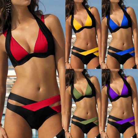 Sexy two-piece bikini set - neck tied-up - two-color