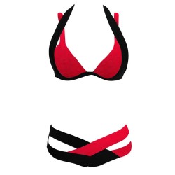 Sexy two-piece bikini set - neck tied-up - two-color