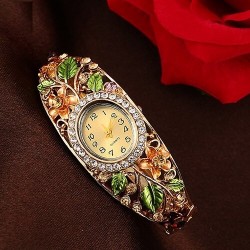 Elegant crystal bracelet - with a watch - colorful flowers - hollow out design