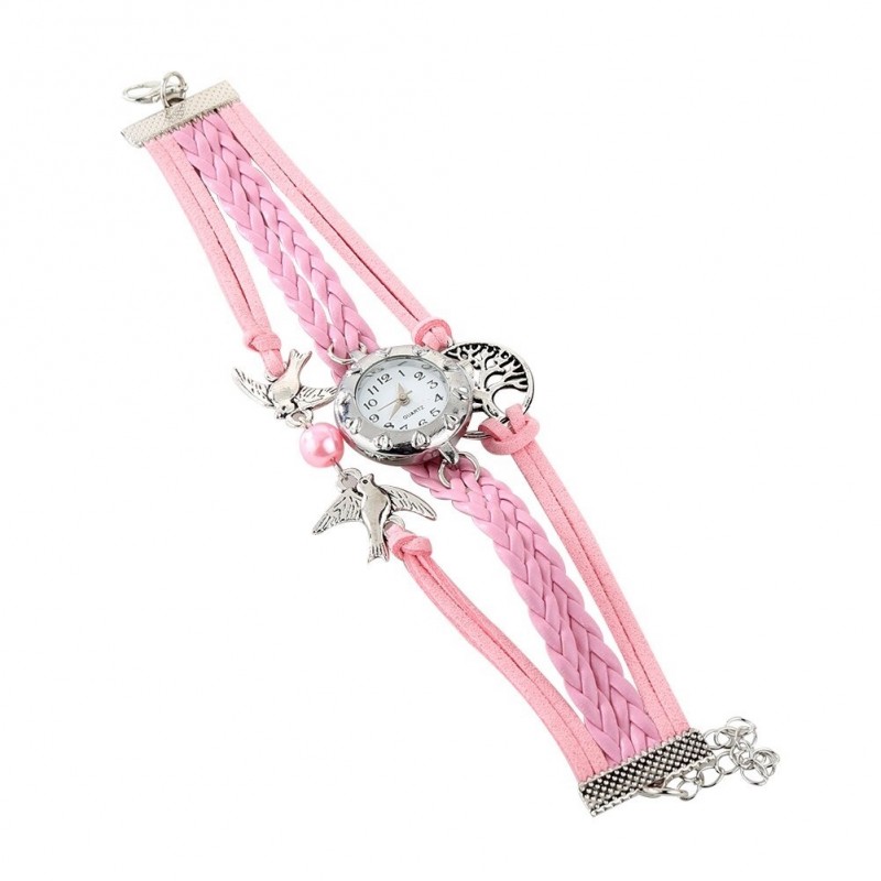 Retro multilayer bracelet with a watch - birds / tree of life