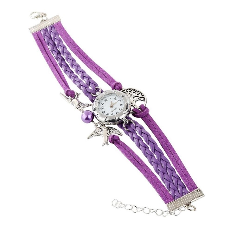 Retro multilayer bracelet with a watch - birds / tree of life